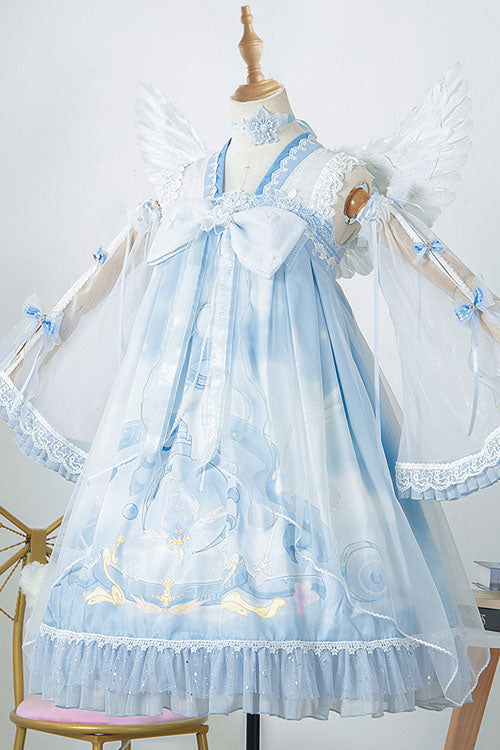 Lolita JSK Dress - Light Blue Dreamland Chinese, Blue, High Waist, Ruffled, Sweet Style - additional product view 6