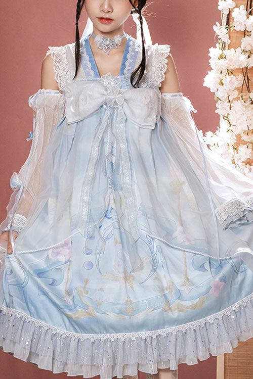 Lolita JSK Dress - Light Blue Dreamland Chinese, Blue, High Waist, Ruffled, Sweet Style - main product image