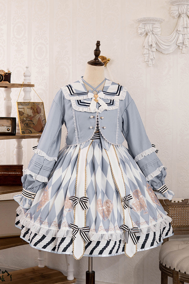 Lolita JSK Dress - Light Blue Heart Print, Blue, Printed, Sweet Style, Bow Detail - additional product view 3
