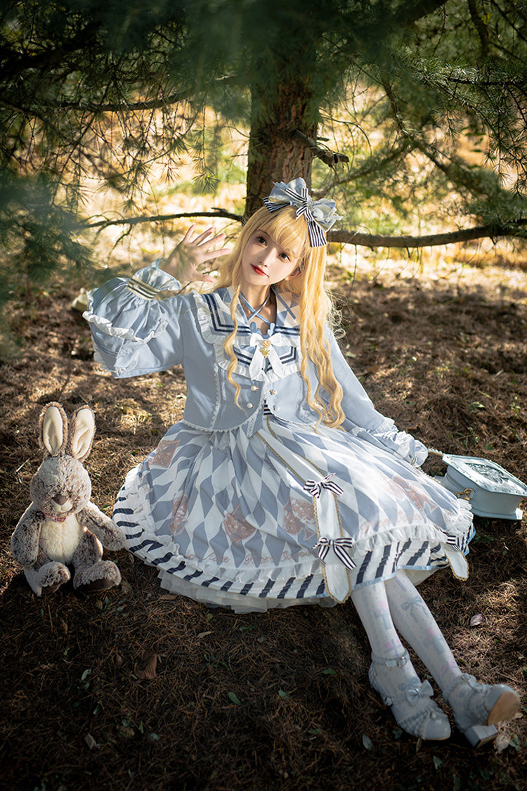 Lolita JSK Dress - Light Blue Heart Print, Blue, Printed, Sweet Style, Bow Detail - additional product view 4