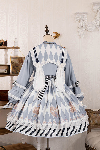 Lolita JSK Dress - Light Blue Heart Print, Blue, Printed, Sweet Style, Bow Detail - additional product view 5