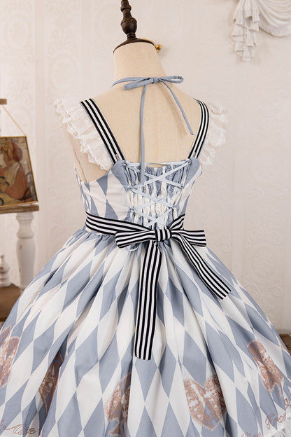 Lolita JSK Dress - Light Blue Heart Print, Blue, Printed, Sweet Style, Bow Detail - additional product view 7