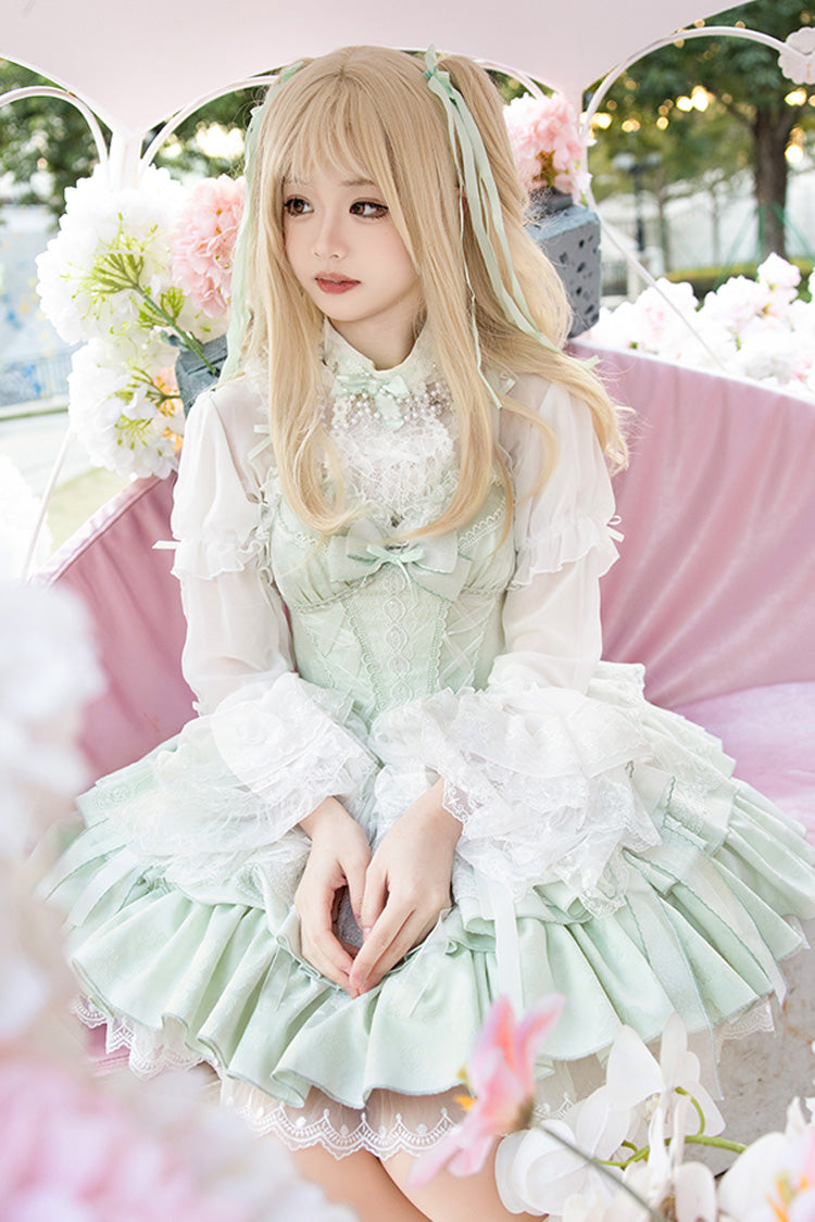 Lolita JSK Dress - Light Green Halterneck, Green, Ballet-Inspired Style, Bow Detail - additional product view 2