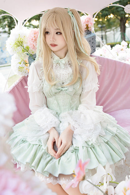 Lolita JSK Dress - Light Green Halterneck, Green, Ballet-Inspired Style, Bow Detail - additional product view 2