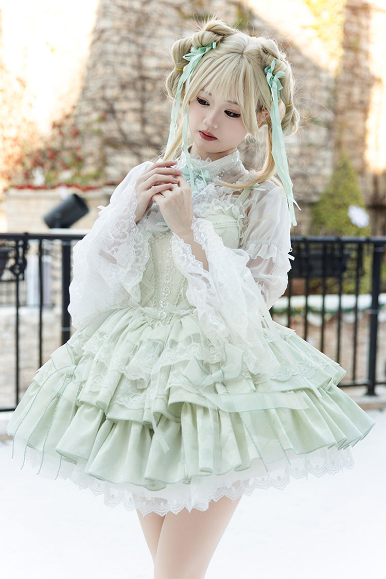 Lolita JSK Dress - Light Green Halterneck, Green, Ballet-Inspired Style, Bow Detail - additional product view 3
