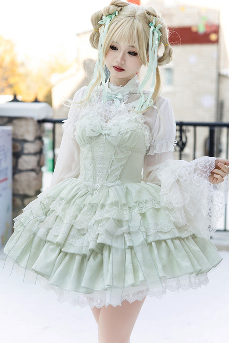 Lolita JSK Dress - Light Green Halterneck, Green, Ballet-Inspired Style, Bow Detail - main product image