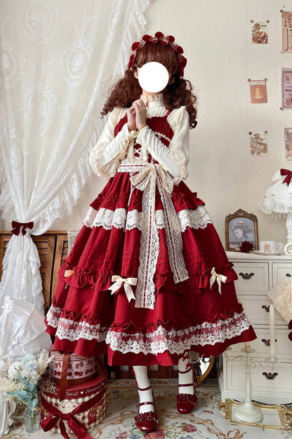 Lolita JSK Dress - Lillian, 4 Colors, Lace Trim, Ruffled, Sweet Style - additional product view 7