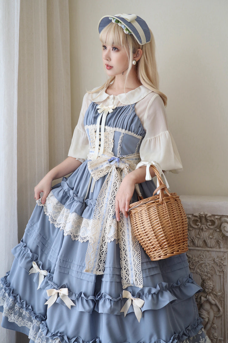 Lolita JSK Dress - Lillian, 4 Colors, Lace Trim, Ruffled, Sweet Style - S Blue / M Blue / L Blue option