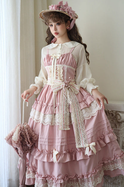 Lolita JSK Dress - Lillian, 4 Colors, Lace Trim, Ruffled, Sweet Style - S Pink / M Pink / L Pink option
