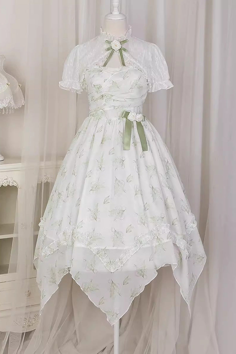 Lolita JSK Dress - Lily Of The Valley Spring, Green, Sweet Style, Bow Detail, Printed - additional product view 10