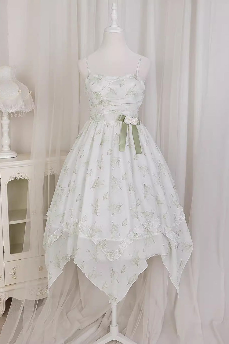 Lolita JSK Dress - Lily Of The Valley Spring, Green, Sweet Style, Bow Detail, Printed - additional product view 11