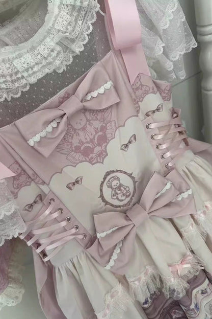 Lolita JSK Dress - Little Bear Shop, Pink, Printed, Sweet Style, Bow Detail - additional product view 2