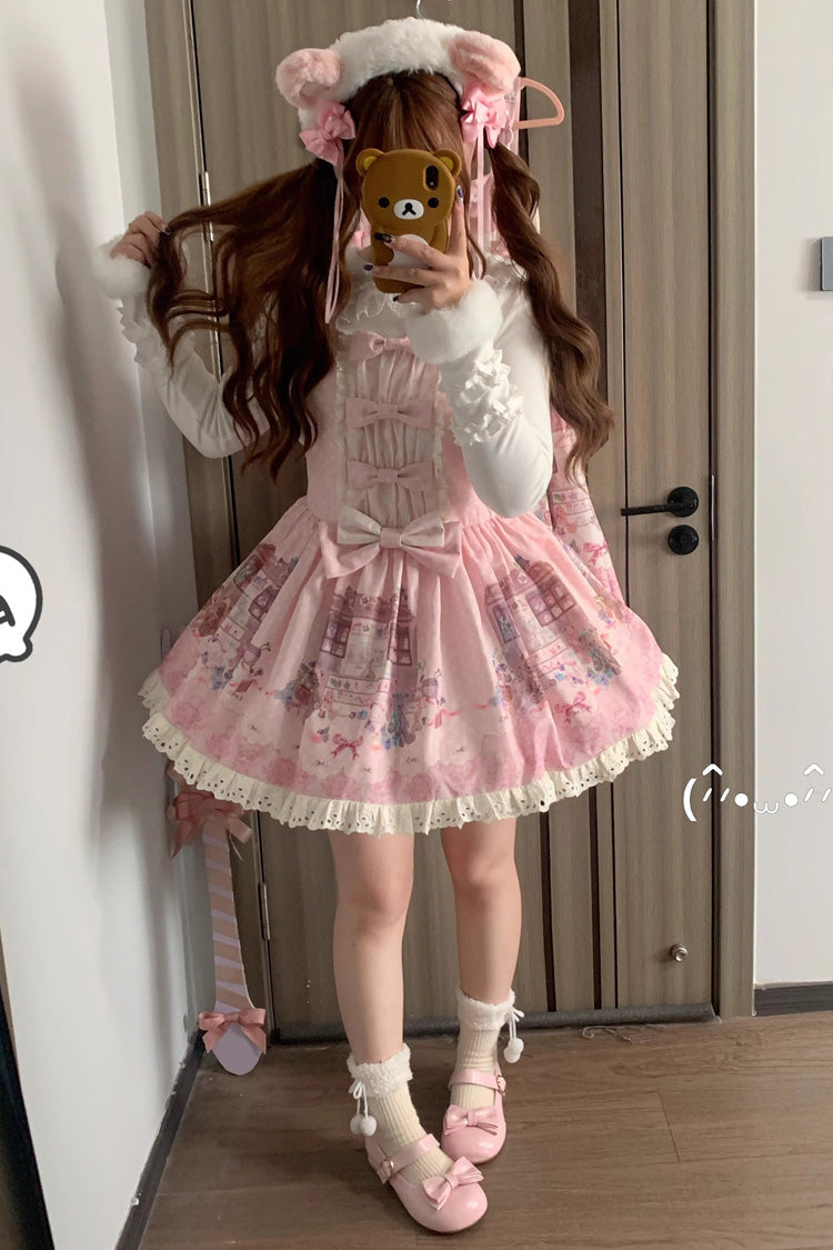 Lolita JSK Dress - Little Bear Shop, Pink, Printed, Sweet Style, Bow Detail - additional product view 3