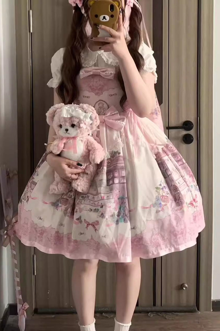 Lolita JSK Dress - Little Bear Shop, Pink, Printed, Sweet Style, Bow Detail - additional product view 4