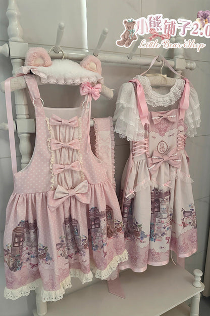 Lolita JSK Dress - Little Bear Shop, Pink, Printed, Sweet Style, Bow Detail - additional product view 7
