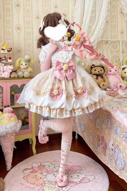 Lolita JSK Dress - Little Wishing Star, 5 Colors, Bow Detail, Ruffled, Sweet Style - S Ivory / M Ivory / L Ivory option
