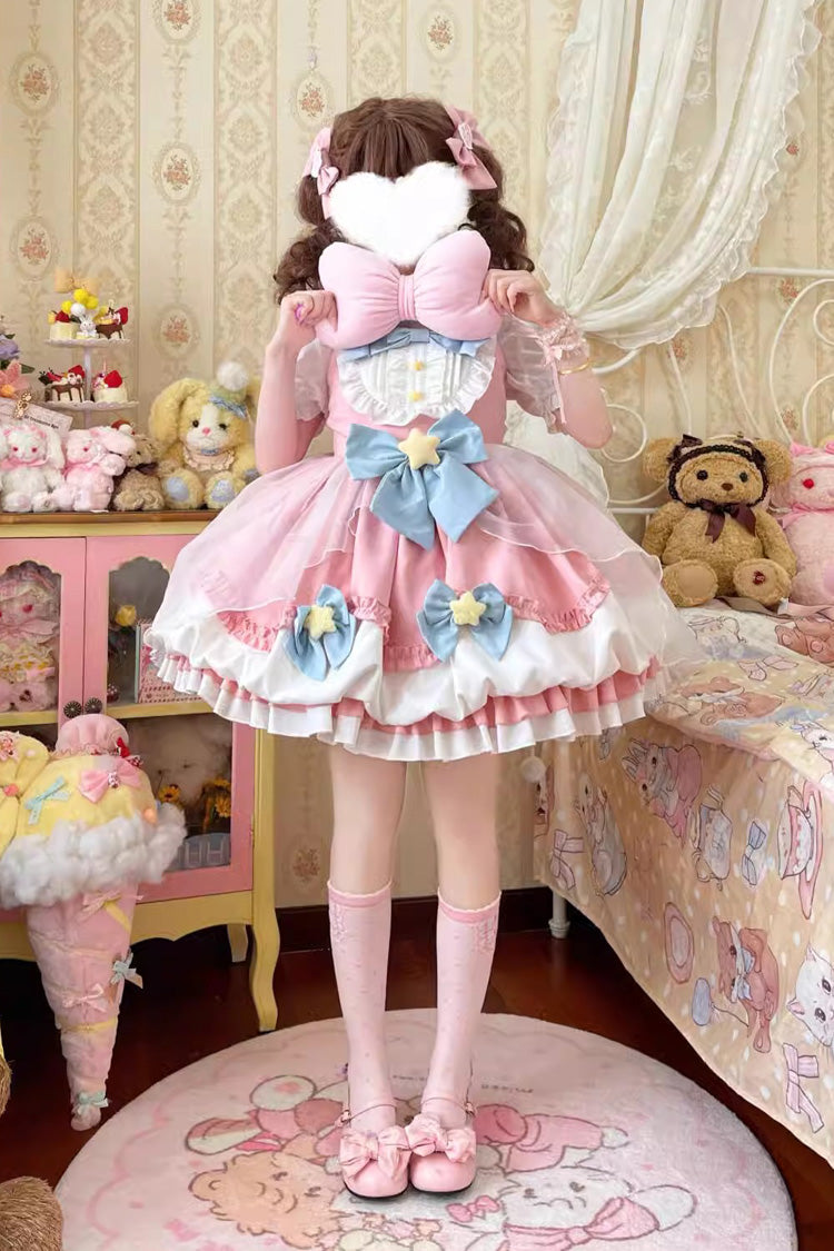Lolita JSK Dress - Little Wishing Star, 5 Colors, Bow Detail, Ruffled, Sweet Style - S Pink / M Pink / L Pink option