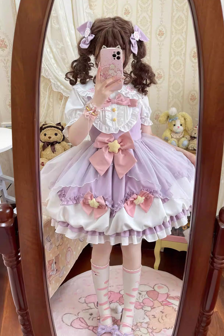 Lolita JSK Dress - Little Wishing Star, 5 Colors, Bow Detail, Ruffled, Sweet Style - S Purple / M Purple / L Purple option