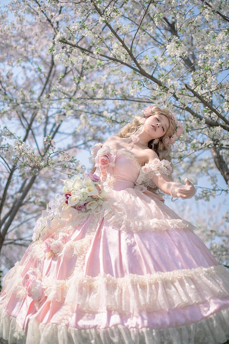 Lolita JSK Dress - Love And Roses, Pink, Ruffled, Sweet Style, Bow Detail - additional product view 2