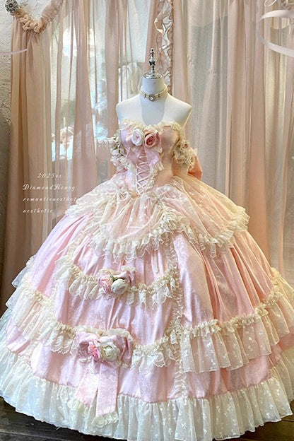 Lolita JSK Dress - Love And Roses, Pink, Ruffled, Sweet Style, Bow Detail - additional product view 3
