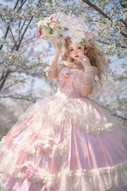Lolita JSK Dress - Love And Roses, Pink, Ruffled, Sweet Style, Bow Detail - additional product view 4