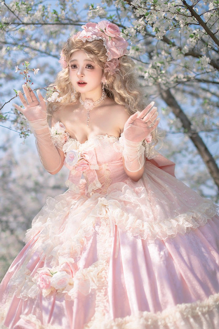Lolita JSK Dress - Love And Roses, Pink, Ruffled, Sweet Style, Bow Detail - additional product view 5