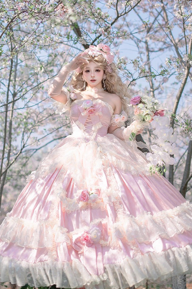 Lolita JSK Dress - Love And Roses, Pink, Ruffled, Sweet Style, Bow Detail - main product image