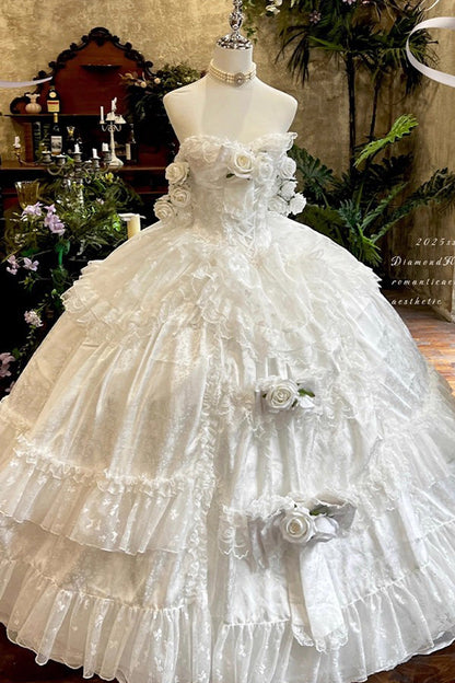 Lolita JSK Dress - Love And Roses, White, Lace Trim, Ruffled, Sweet Style - additional product view 3