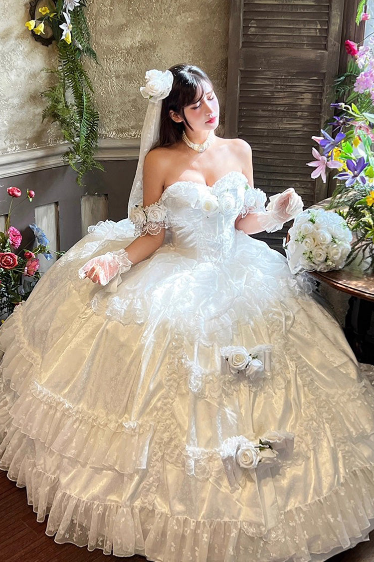 Lolita JSK Dress - Love And Roses, White, Lace Trim, Ruffled, Sweet Style - main product image
