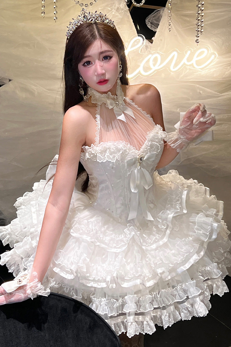 Lolita JSK Dress - Love God Bride, White, Lace Trim, Ruffled, Halterneck - additional product view 2