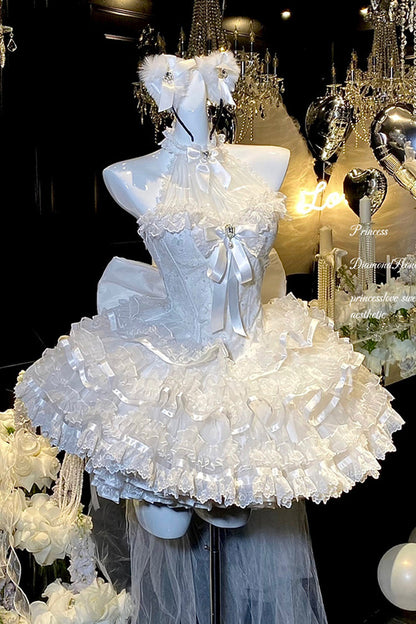 Lolita JSK Dress - Love God Bride, White, Lace Trim, Ruffled, Halterneck - additional product view 3