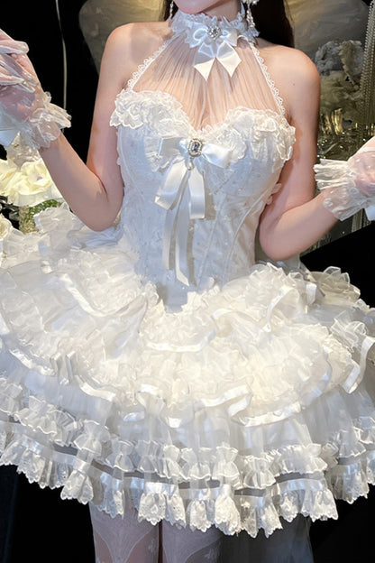 Lolita JSK Dress - Love God Bride, White, Lace Trim, Ruffled, Halterneck - additional product view 4