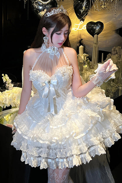 Lolita JSK Dress - Love God Bride, White, Lace Trim, Ruffled, Halterneck - main product image
