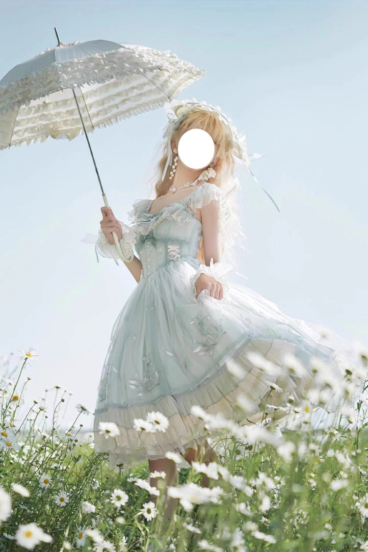 Lolita JSK Dress - Love Is Coming, Green, Bow Detail, Ruffled, Embroidered - additional product view 2