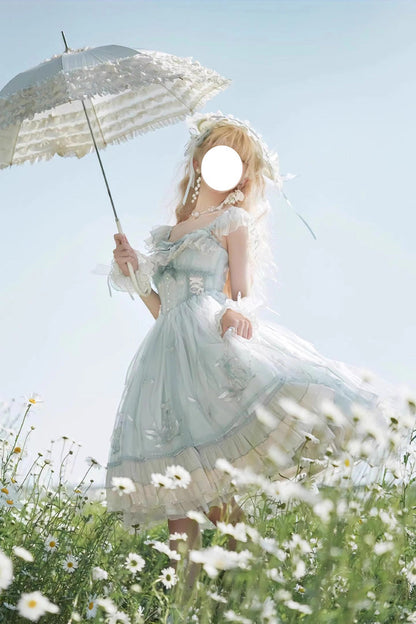 Lolita JSK Dress - Love Is Coming, Green, Bow Detail, Ruffled, Embroidered - additional product view 2