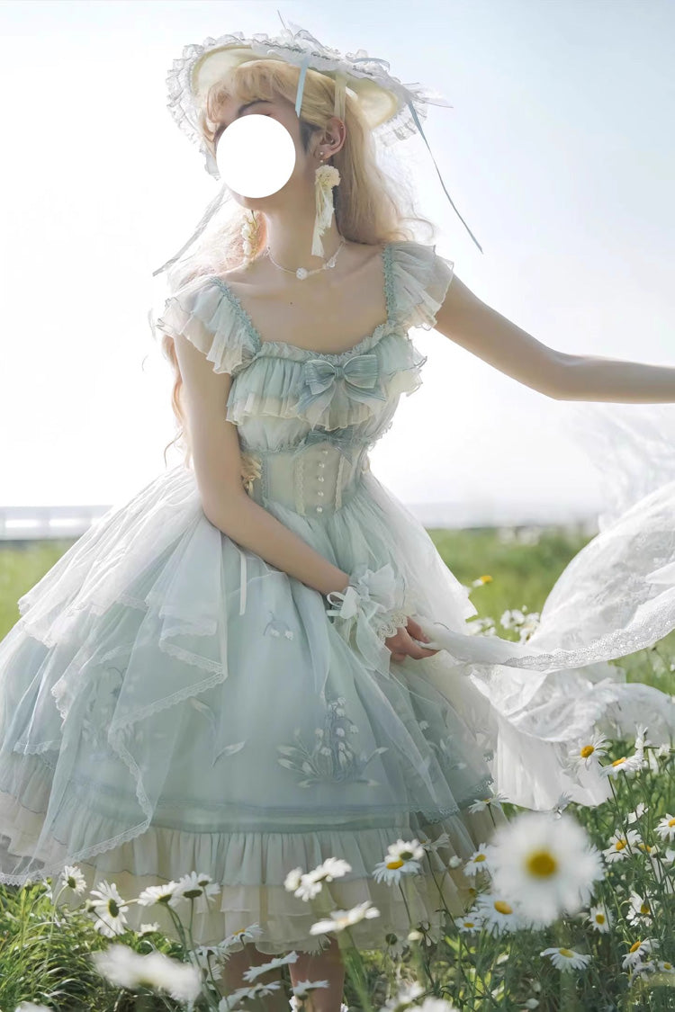 Lolita JSK Dress - Love Is Coming, Green, Bow Detail, Ruffled, Embroidered - additional product view 3