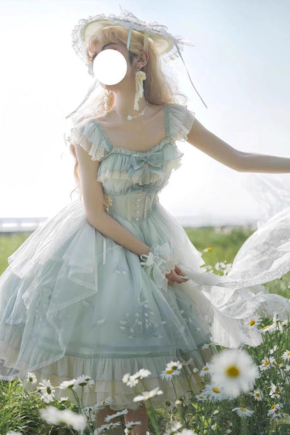 Lolita JSK Dress - Love Is Coming, Green, Bow Detail, Ruffled, Embroidered - additional product view 3