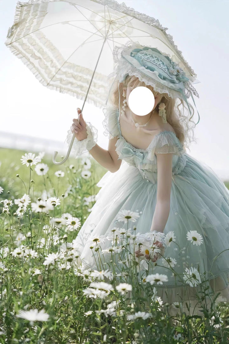 Lolita JSK Dress - Love Is Coming, Green, Bow Detail, Ruffled, Embroidered - additional product view 4