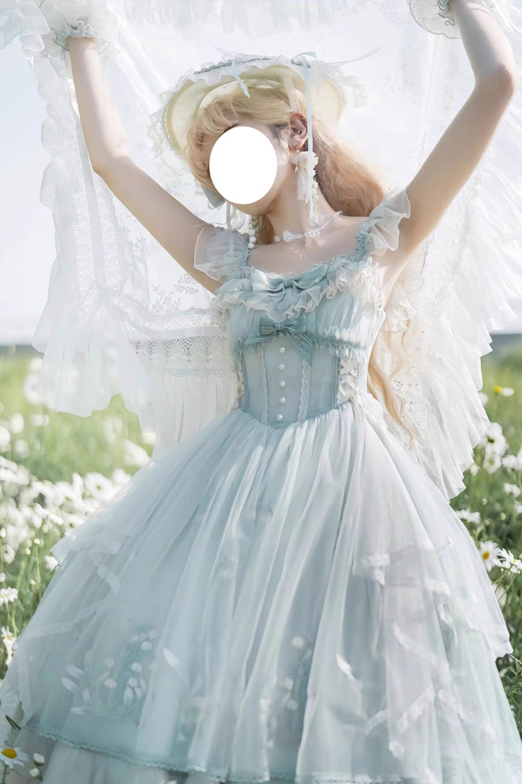 Lolita JSK Dress - Love Is Coming, Green, Bow Detail, Ruffled, Embroidered - additional product view 5