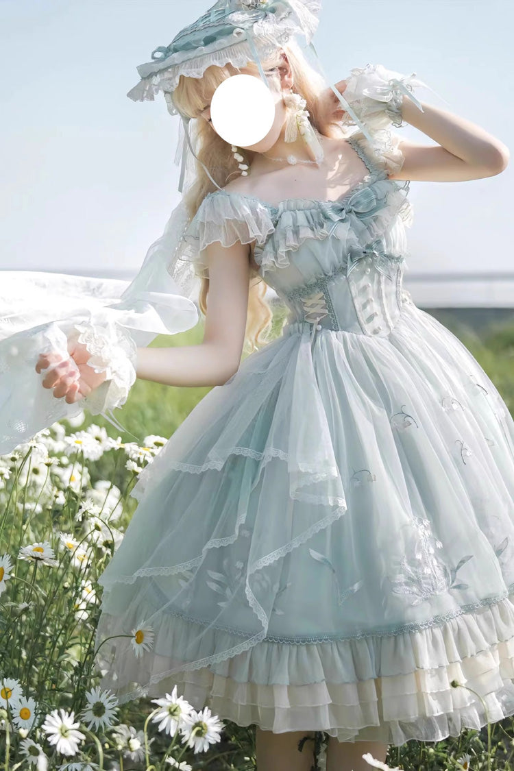 Lolita JSK Dress - Love Is Coming, Green, Bow Detail, Ruffled, Embroidered - additional product view 6