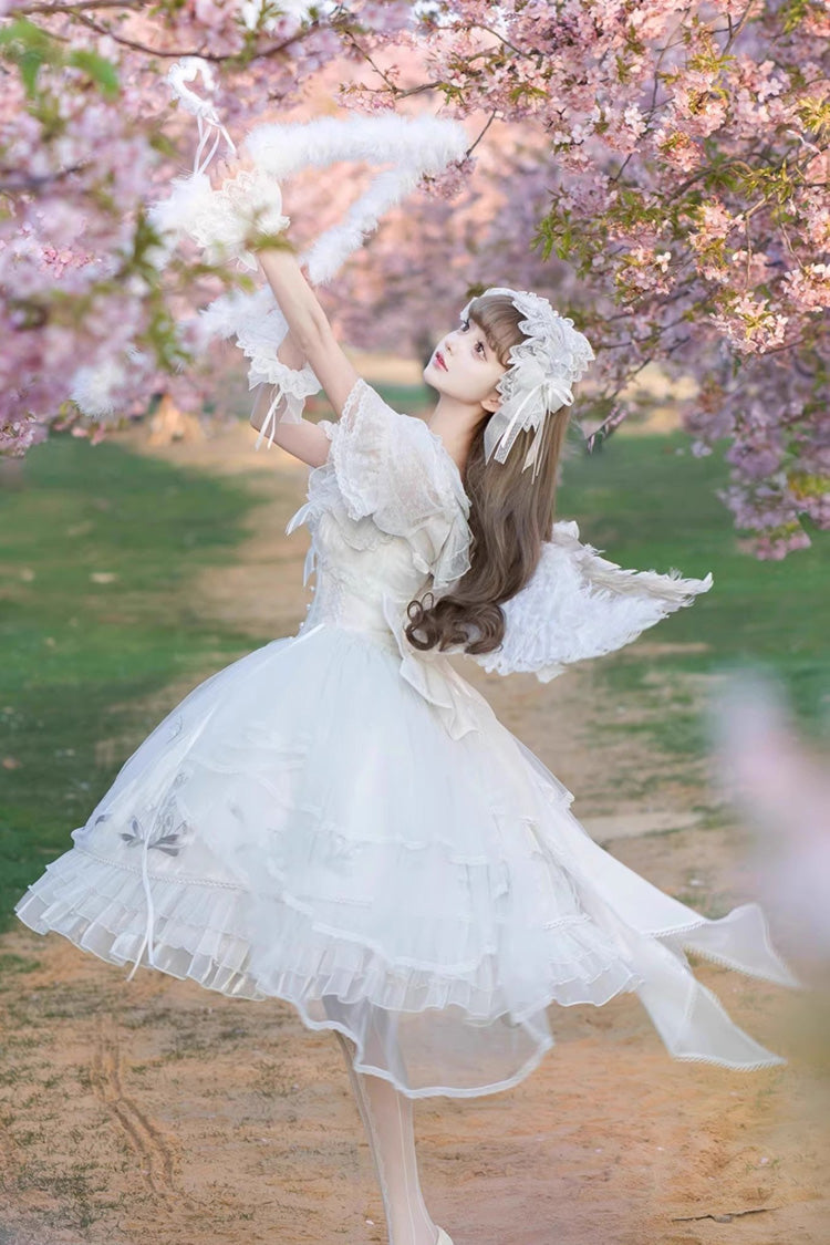 Lolita JSK Dress - Love Is Coming, White, Bow Detail, Ruffled, Embroidered - additional product view 2