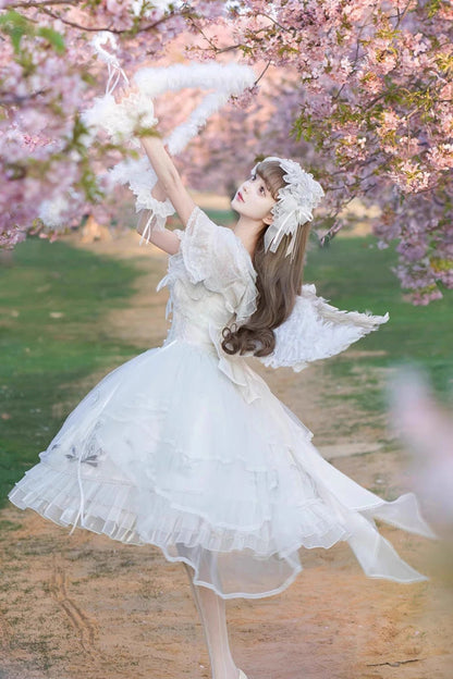 Lolita JSK Dress - Love Is Coming, White, Bow Detail, Ruffled, Embroidered - additional product view 2