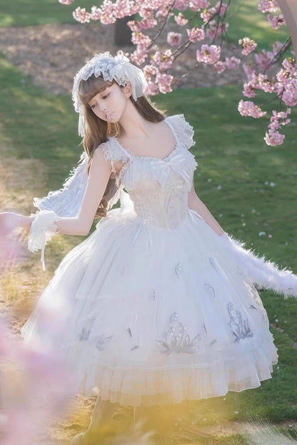 Lolita JSK Dress - Love Is Coming, White, Bow Detail, Ruffled, Embroidered - additional product view 3