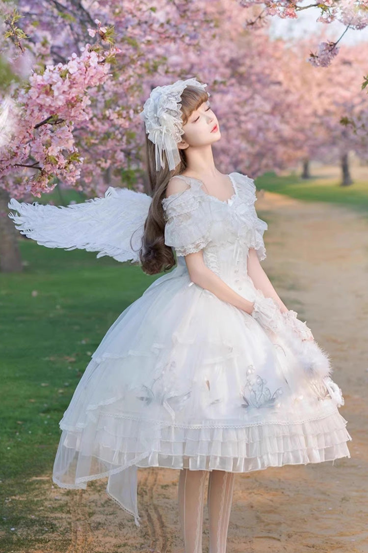 Lolita JSK Dress - Love Is Coming, White, Bow Detail, Ruffled, Embroidered - additional product view 4