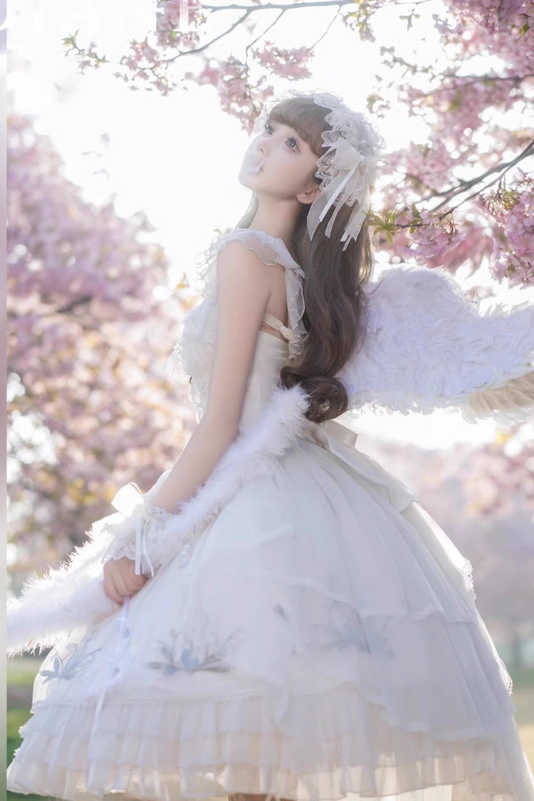 Lolita JSK Dress - Love Is Coming, White, Bow Detail, Ruffled, Embroidered - additional product view 5