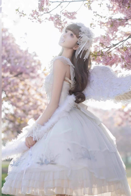 Lolita JSK Dress - Love Is Coming, White, Bow Detail, Ruffled, Embroidered - additional product view 5