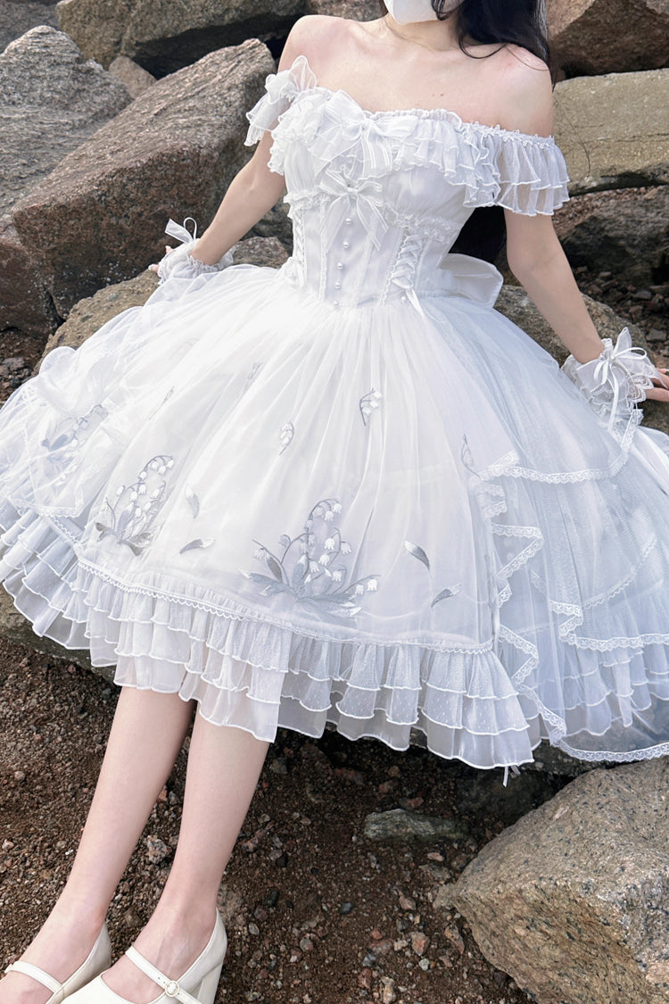 Lolita JSK Dress - Love Is Coming, White, Bow Detail, Ruffled, Embroidered - additional product view 6
