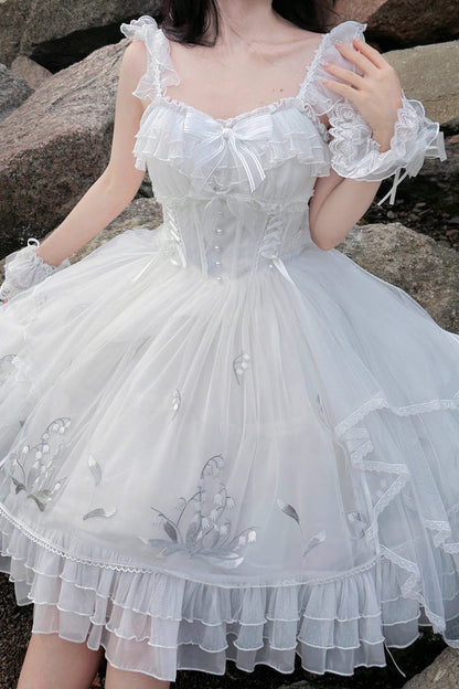 Lolita JSK Dress - Love Is Coming, White, Bow Detail, Ruffled, Embroidered - additional product view 7