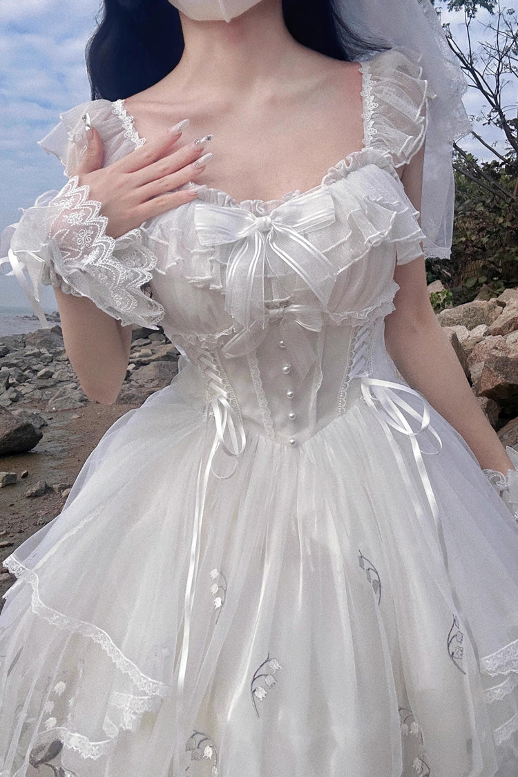 Lolita JSK Dress - Love Is Coming, White, Bow Detail, Ruffled, Embroidered - additional product view 8