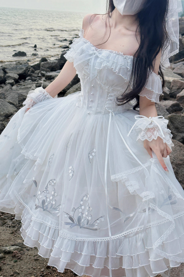 Lolita JSK Dress - Love Is Coming, White, Bow Detail, Ruffled, Embroidered - additional product view 9